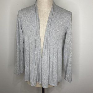 Talbots Grey Cardigan Womens Sz L Open Front Shawl Collar Cotton Long Sleeve